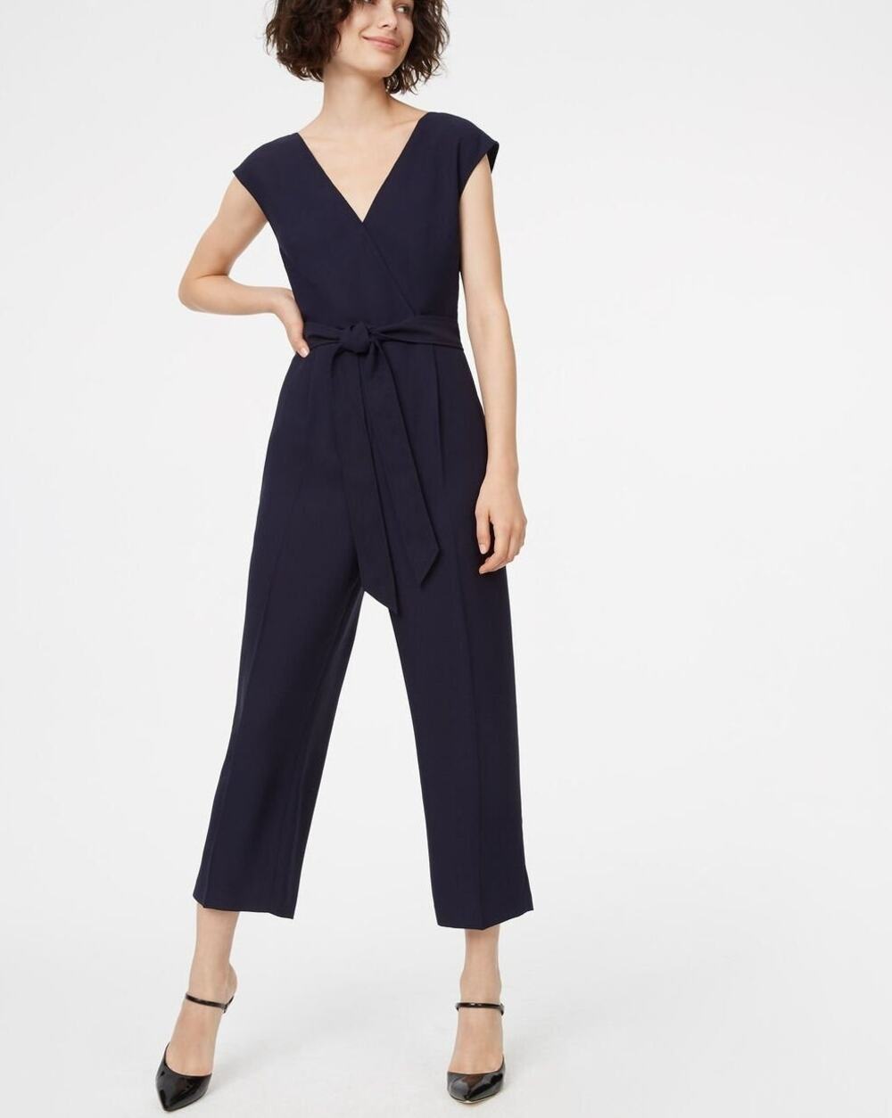 CLUB MONACO Lorenny Jumpsuit Straight Leg Navy Blue Belted Cross Front | 2